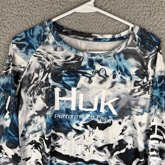 Huk Performance Fishing Shirt Mens 2XL Long Sleeve Mossy Oak Hydro Camo UPF - Picture 2 of 7
